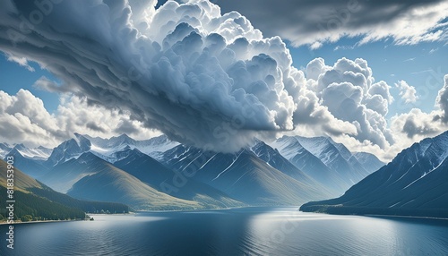Ciel couvert sur un lac de montagne photo