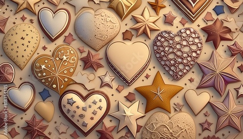 A collage of different shaped and decorated cookies, such as stars, hearts, and circles