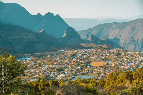La Roche Merveilleuse view over Cilaos, Reunion - France photo