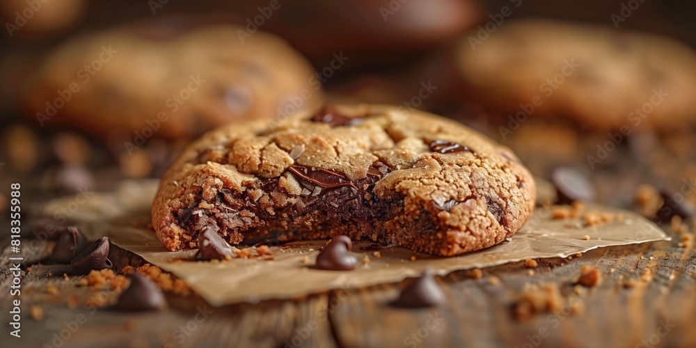 A half-eaten chocolate chip cookie with visible chunks of chocolate. A half-eaten chocolate chip cookie with visible chunks of chocolate.