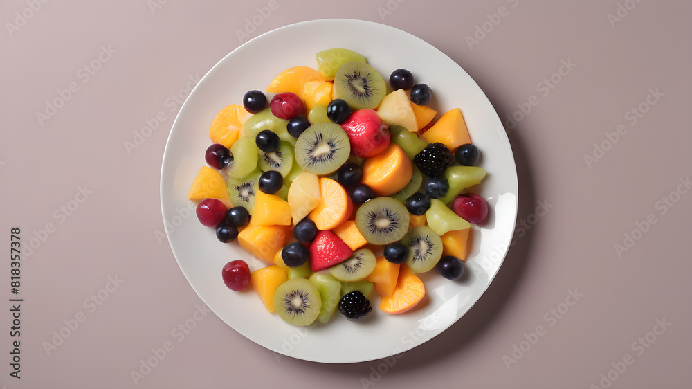 Top view of fruit salad on plate, background, Generative AI Top view of fruit salad on plate, background, Generative AI