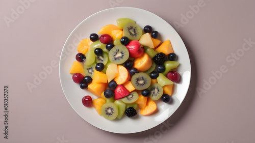 Top view of fruit salad on plate  background  Generative AI