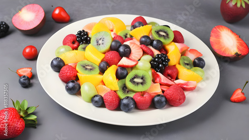 Top view of fruit salad on plate  background  Generative AI