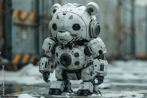 Futuristic Bear Robot in Snowy Urban Setting 