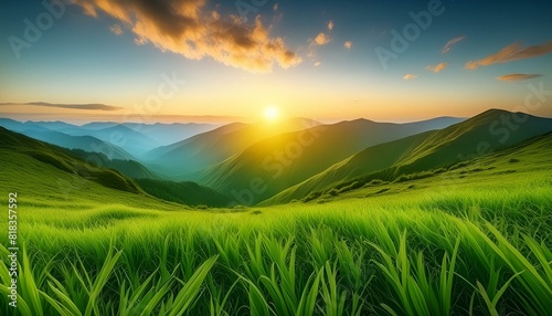 Green grass with sunset views.