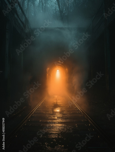  Mysterious Foggy Train Tunnel at Night