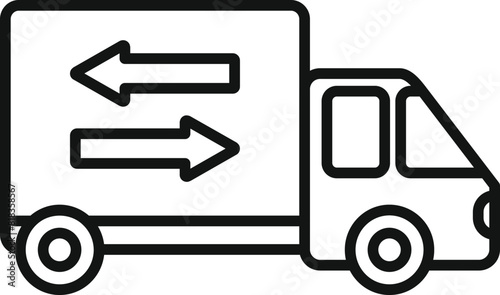 Delivery truck line icon in black and white isolated vector illustration design for logistics, transportation, and shipping business editable stroke