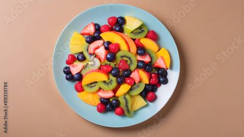 Top view of fruit salad on plate  background  Generative AI