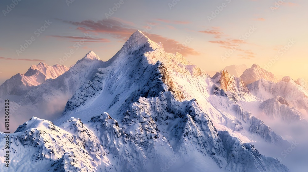 Fototapeta premium 朝日に照らされる雪山