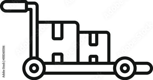 Line icon of a hand truck loaded with boxes, indicating delivery or moving concept
