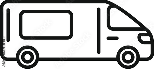 Black outline vector icon of a camper van suitable for travel themes