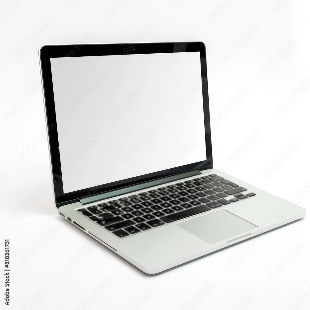 Sleek silver laptop with an open display, ideal for professional and personal use with high-speed computing capabilities Sleek silver laptop with an open display, ideal for professional and personal use with high-speed computing capabilities