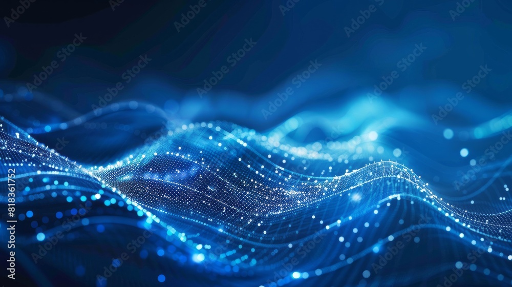Abstract blue tech background with digital waves, dynamic network system, artificial neural connections, cyber quantum computing and electronic global intelligence Abstract blue tech background with digital waves, dynamic network system, artificial neural connections, cyber quantum computing and electronic global intelligence