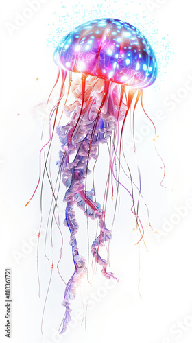 Colorful jellyfish floating with glowing tendrils  bioluminescence effect