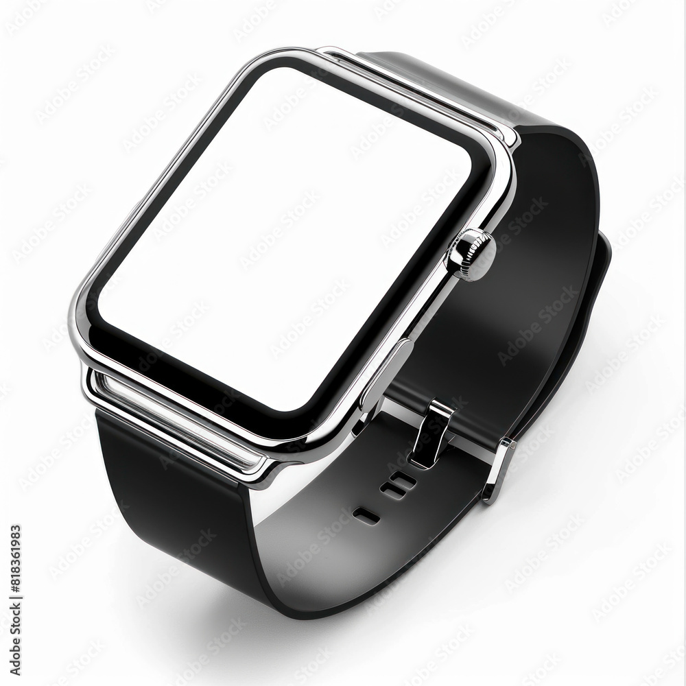 Modern black smartwatch with a rubber strap and chrome frame, highlighting its elegance and functional versatility Modern black smartwatch with a rubber strap and chrome frame, highlighting its elegance and functional versatility