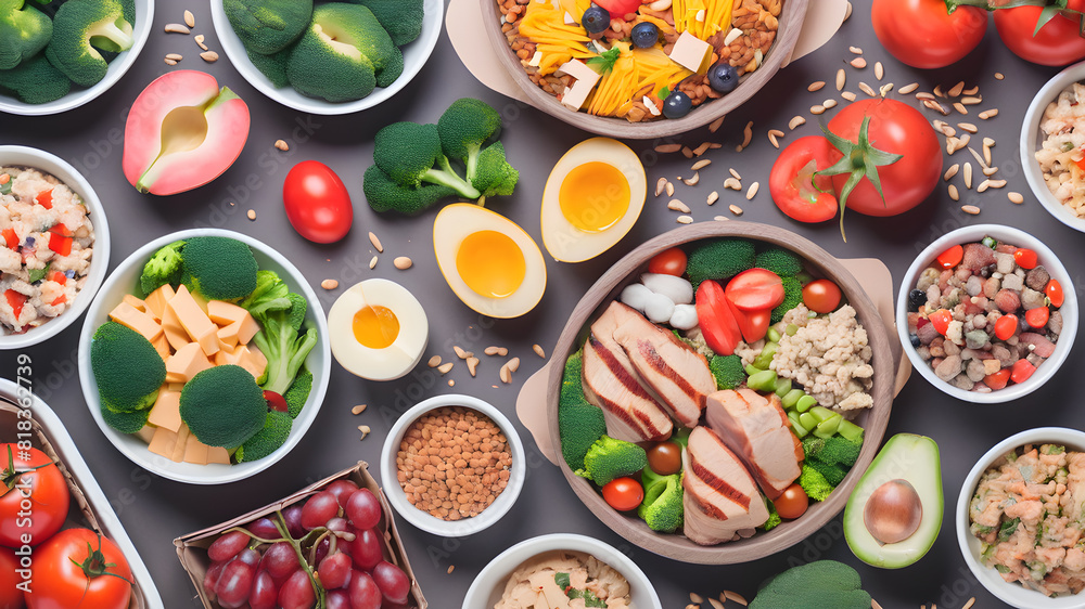 Healthy diet foods background top view, Generative AI