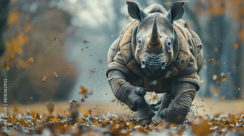 Rugby player in a rhino costume charging forward