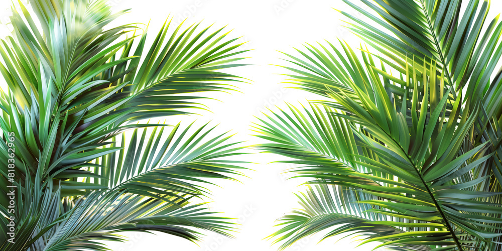 Fototapeta premium Realistic palm leaves shrubs corner on transparent backgrounds 3d rendering png 