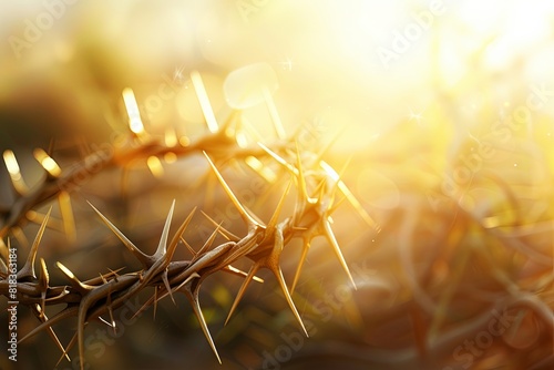 Nature background featuring golden crown of thorns. Copy space concept photo