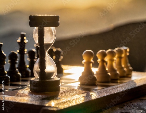 Chess pieces with hourglass next to them photo