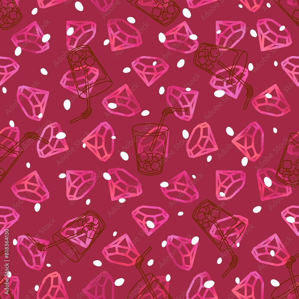 Cartoon diamonds seamless cocktails pattern for wrapping paper and fabrics