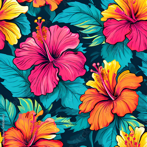capture the beauty of nature with a colorful hibiscus flower pattern of drawing