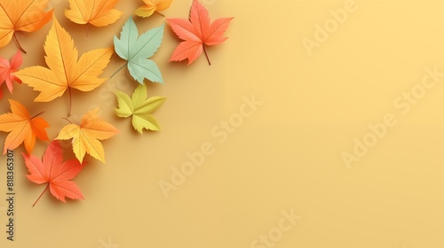 3d autumn abstract banner with bright leaves. Greeting card, invitation template with empty place for text. Modern banner poster, sale template background. © Елена Истомина