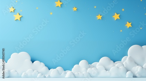 Sweet dreams banner. 3d white clouds on blue sky background with yellow stars. Place for text. © Елена Истомина
