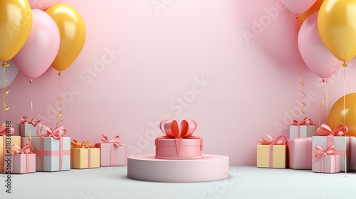 Background or banner with balloons and gift boxes. 3d poster for greeting or advertising. © Елена Истомина