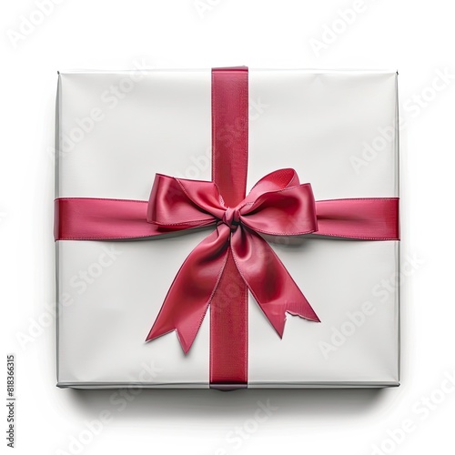White gift box white bow red isolated on white background 