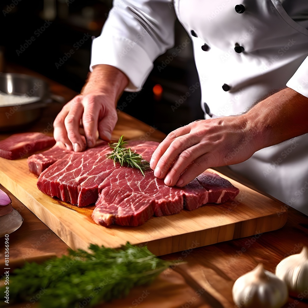 chef preparing meat