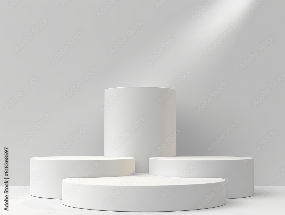 White podium display under spotlight, ideal for showcasing products or art in a minimalist, modern setting. White podium display under spotlight, ideal for showcasing products or art in a minimalist, modern setting.