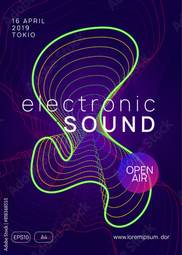 Night Club Flyer. Fest Trance Template. Pink Dj Poster. Blue Sound Event. Soundwave Radio Illustration. Electro Cover. Edm Design. Green Night Club Flyer