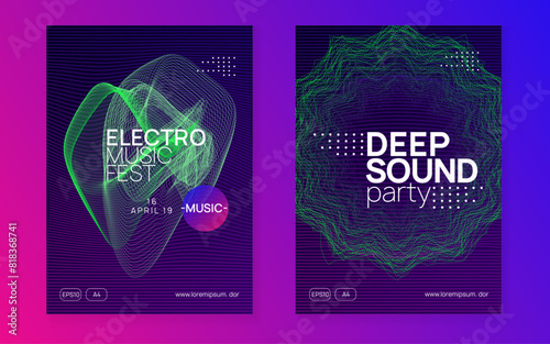 Edm Flyer. Pink Music Event. Techno Electro Template. Nightclub Beat Invitation. Concert Vector. Green Discotheque Set. Party Magazine. Violet Edm Flyer