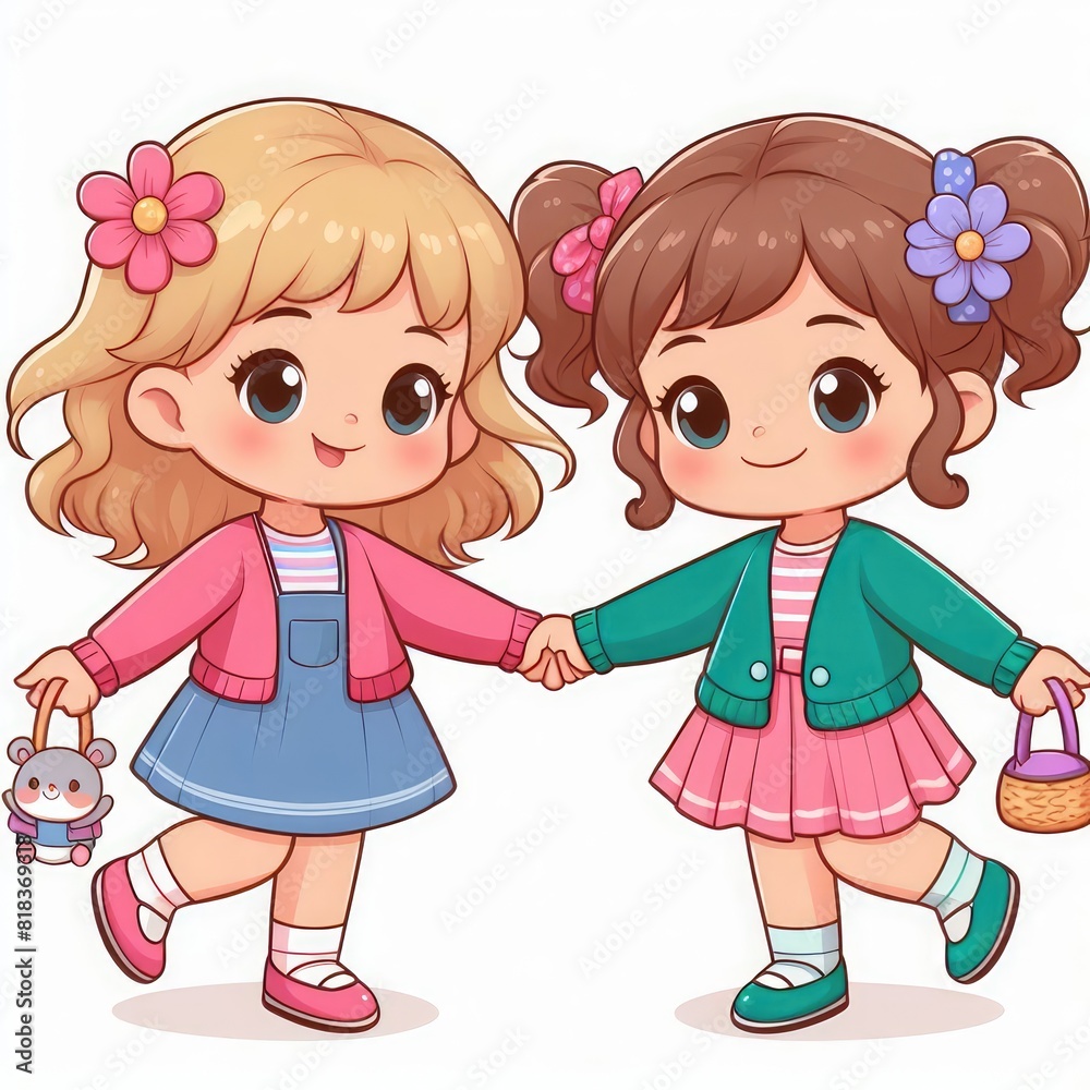 Two little Girls friendship isolated on a white background Two little Girls friendship isolated on a white background