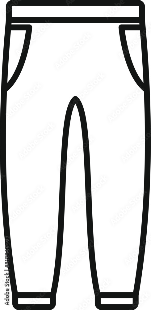 Black and white line art of a basic pants icon suitable for various design projects Black and white line art of a basic pants icon suitable for various design projects