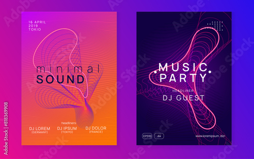 Dance Design. Pink Techno Set. Green Discotheque Magazine. Fest Flyer. Music Electro Graphic. Concert Vector. Soundwave Beat Invitation. Violet Dance Design