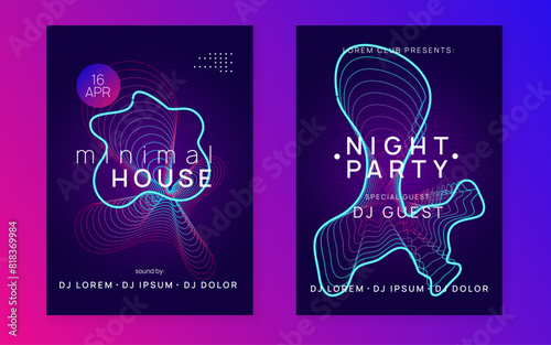 Fest Event. Sound Trance Element. Psychedelic Disco Illustration. Blue Party Flyer. Concert Cover. Green Dance Set. Night Club Banner. Violet Fest Event