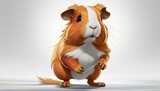 A friendly guinea pig standing on its hind legs, with a smooth, white background. 