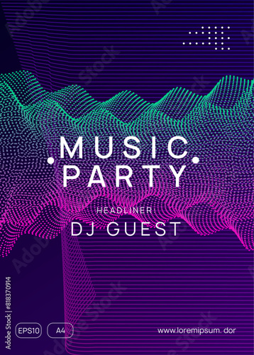 Dj Banner. Festival Vector. Psychedelic Disco Illustration. Violet Sound Background. Pink Party Event. Music Design. Techno Trance Graphic. Blue Dj Banner