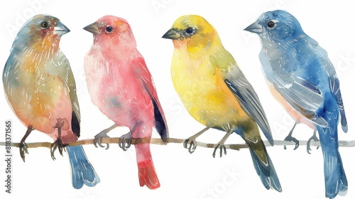 set various small winter birds on a branch of watercolors on white background   © Nikolai