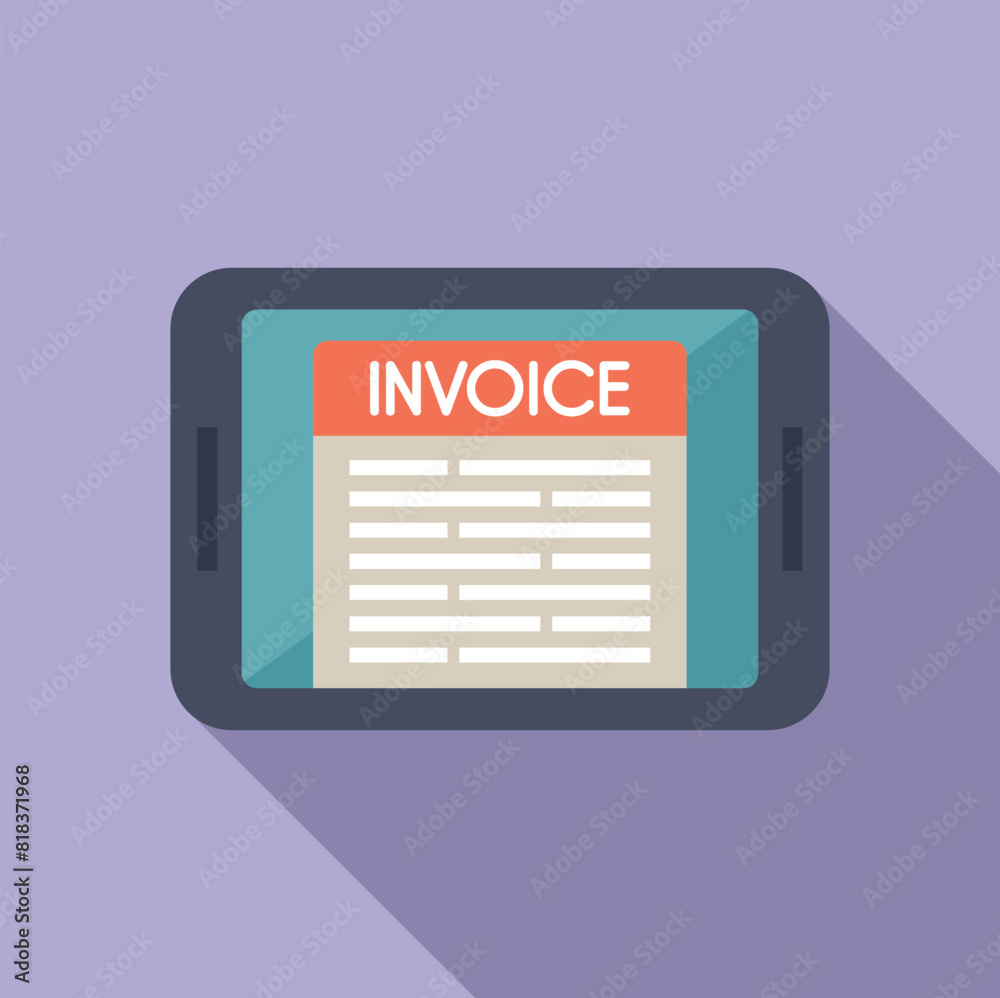 Flat design illustration of a digital invoice on a tablet screen with a trendy shadow Flat design illustration of a digital invoice on a tablet screen with a trendy shadow