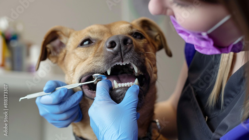 Dog dental care. Maintaining healthy dog teeth and gums. Preventing plaque and tartar build-up photo