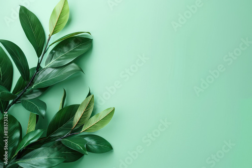 Green plant with leaves on blue background. Suitable for nature, ecofriendly, and garden design concepts in graphic design projects. photo