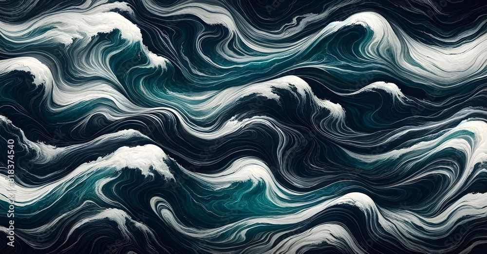 Powerful teal and white waves undulate in a hypnotic rhythm, capturing the untamed spirit of the sea. Powerful teal and white waves undulate in a hypnotic rhythm, capturing the untamed spirit of the sea.