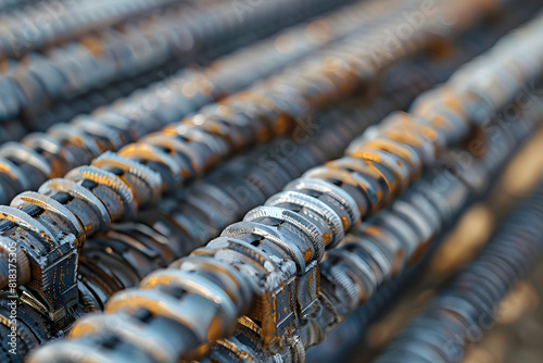 Close-up of reinforcement steel rods on construction site