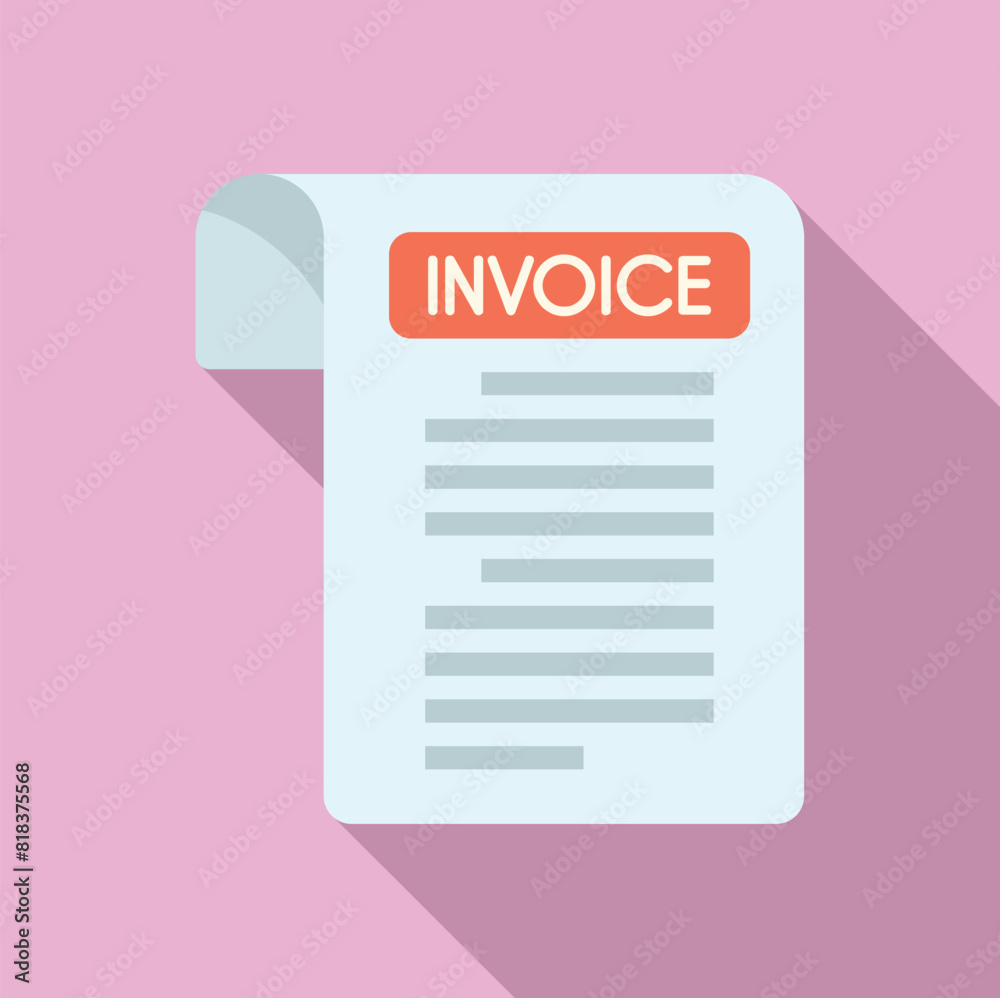 Illustration of a modern flat design invoice icon with shadow effect, on a pastel pink background Illustration of a modern flat design invoice icon with shadow effect, on a pastel pink background