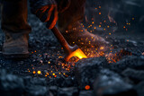 Blacksmith forging iron in workshop