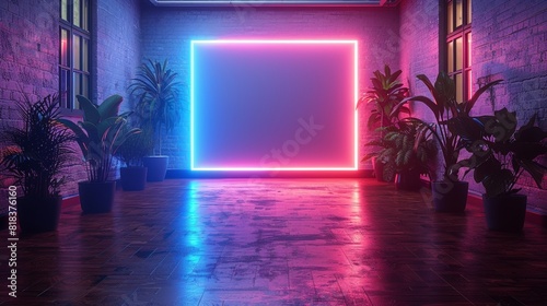 A glowing neon backdrop with open space. 