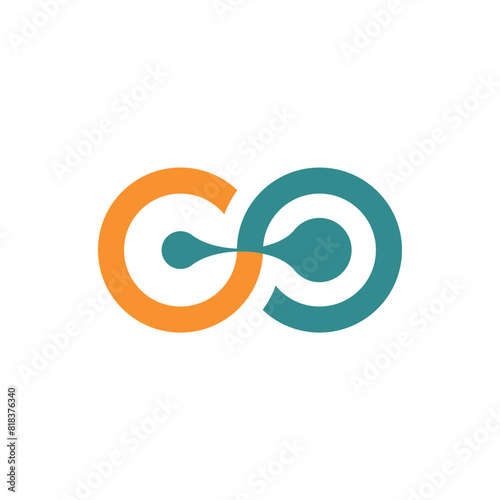 C and O Linked Logo. Blue Gradient Circular Rounded Infinity Style with Connected Dots.